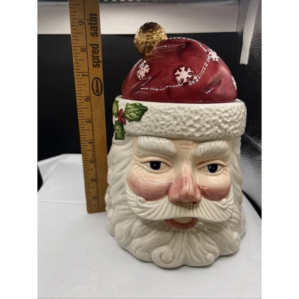 Vintage International Bazaar Christmas Santa Head Red Hat Ceramic Cookie Jar